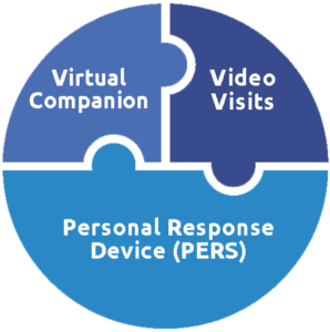 a graphic illustrating the three main focus services offered by the care.coach tablet