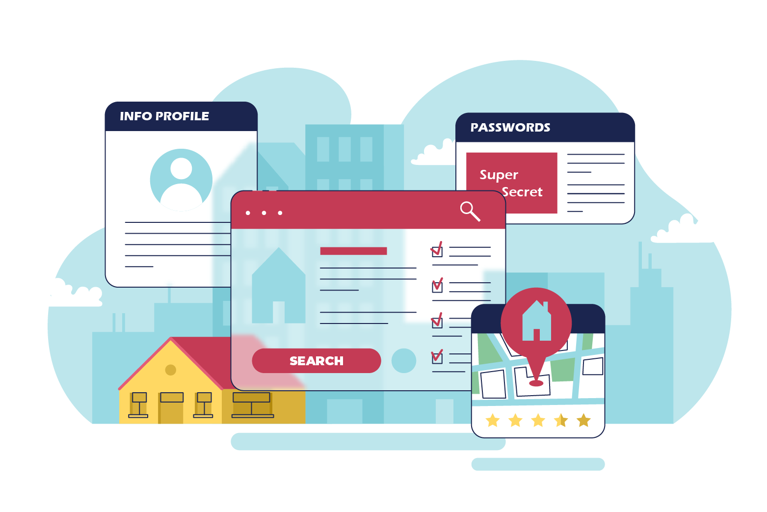 decorative banner with digital icons