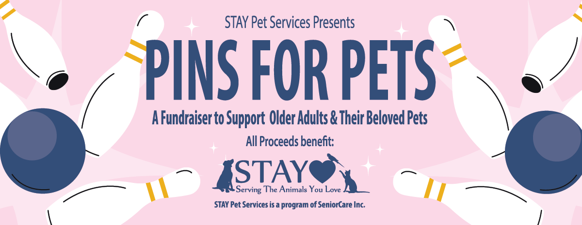 Pins for Pets banner with STAY Pet Services logo and event information